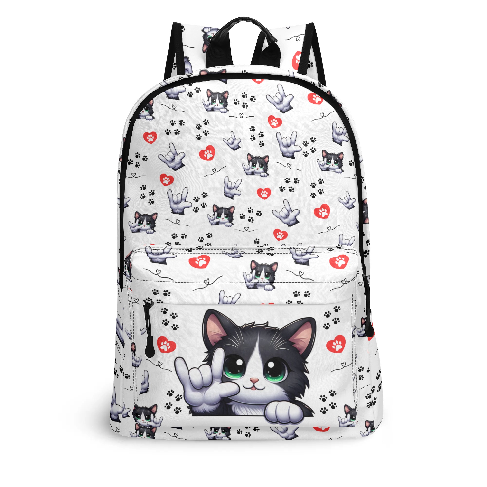 I Love You" Sign Unique Gift Idea for Deaf Students, CODAs, Nonverbal, 17 Inch Twill (PU) Leather School Backpack